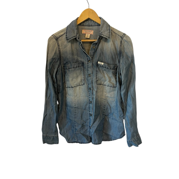Guess Jeans Chambray Button Up Shirt XS Long Sleeve Tencel Denim Top - Picture 1 of 9